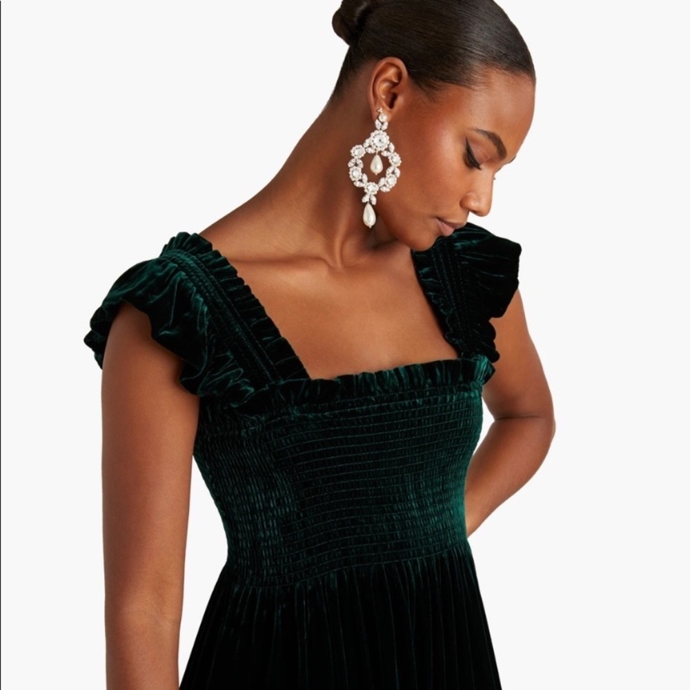 Hill House Ellie Nap Velvet Smocked Tiered Midi Maxi Dress Holiday Emerald Green - Picture 4 of 12